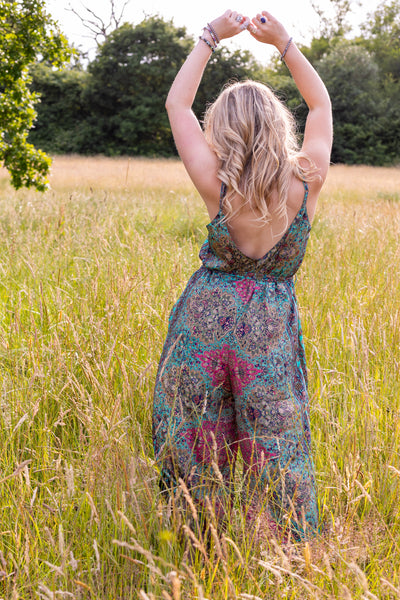 Selene Wide Leg Jumpsuit | Turquoise Tapestry