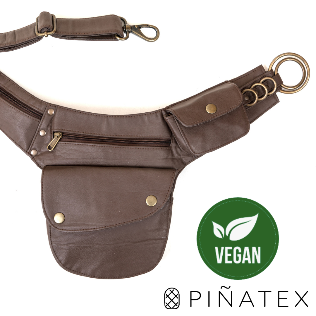 Pinatex Vegan Leather Hip Bag Chestnut Brown