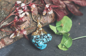 Raw Turquoise Gold Dipped Pendant - ForageDesign