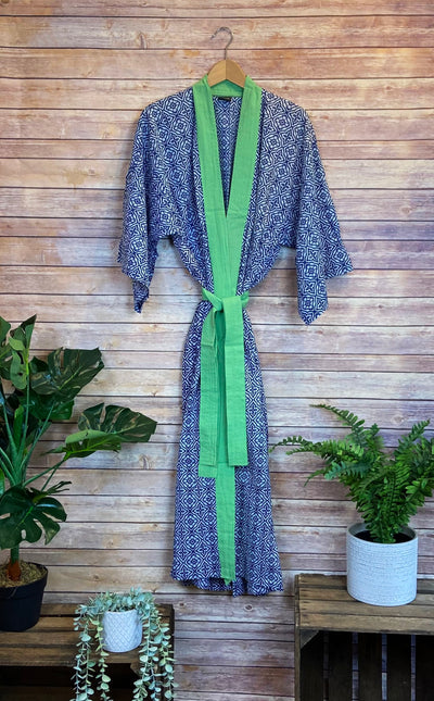 Long Geometric Kimono - Blue & Green - ForageDesign