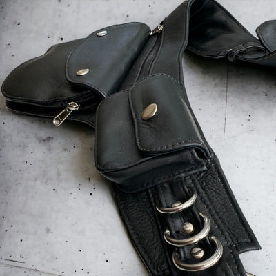 Leather Hip Bag | Black with Silver Hardware