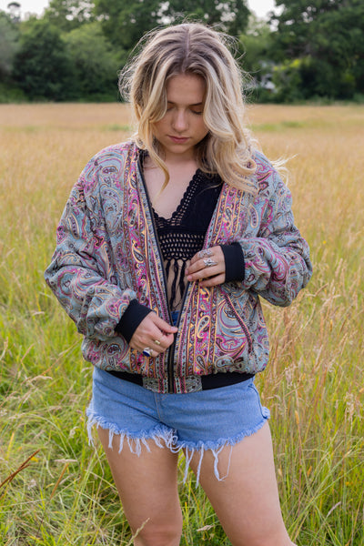 Bomber Jacket - Recycled Sari | Large ( UK size 16 -18)