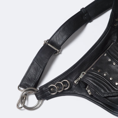 Leather Trapp Belt - Black & Silver Hardware