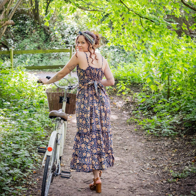 Liora Dress | Block Print Cotton | Midnight Coffee