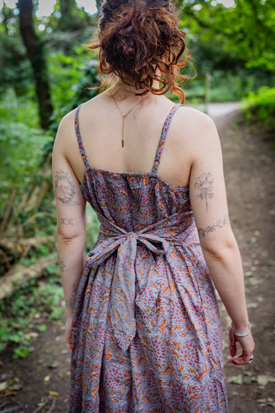 Liora Dress | Block Print Cotton | Dusky Pink Seedhead