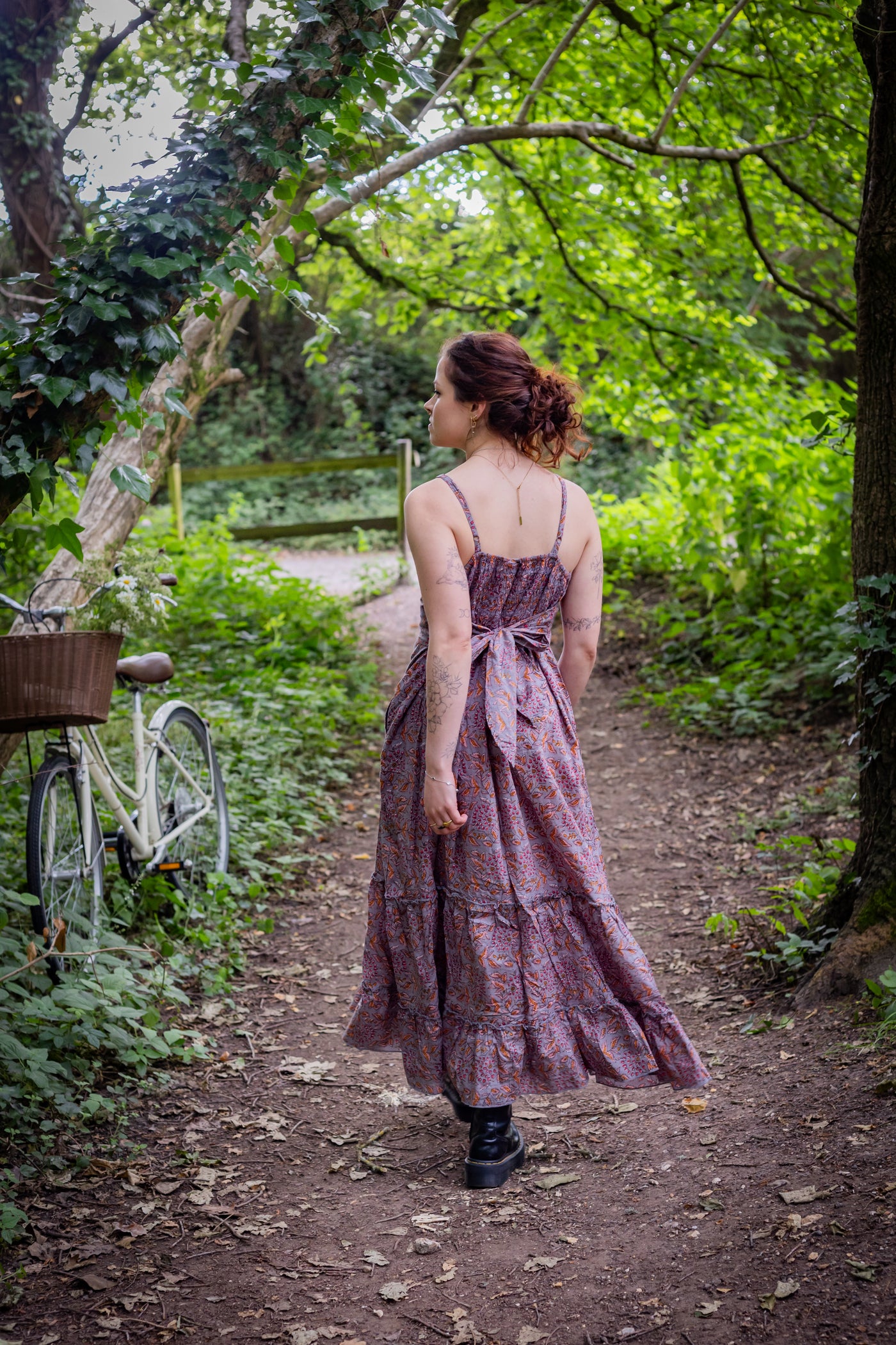 Liora Dress | Block Print Cotton | Dusky Pink Seedhead