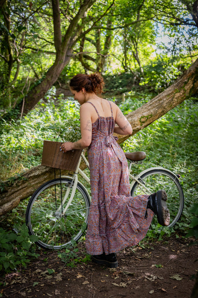 Liora Dress | Block Print Cotton | Dusky Pink Seedhead