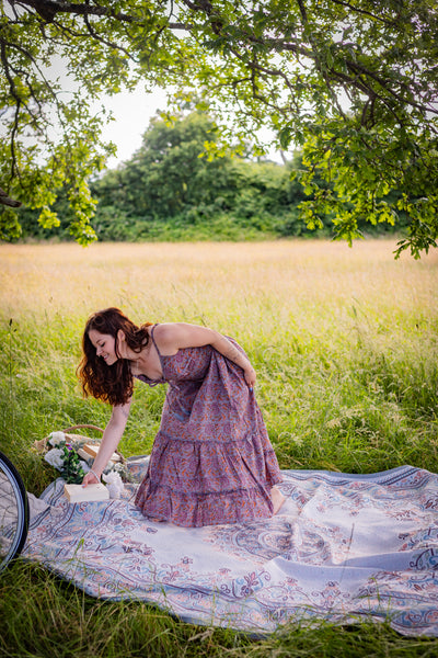 Liora Dress | Block Print Cotton | Dusky Pink Seedhead