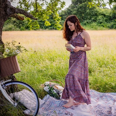 Liora Dress | Block Print Cotton | Dusky Pink Seedhead