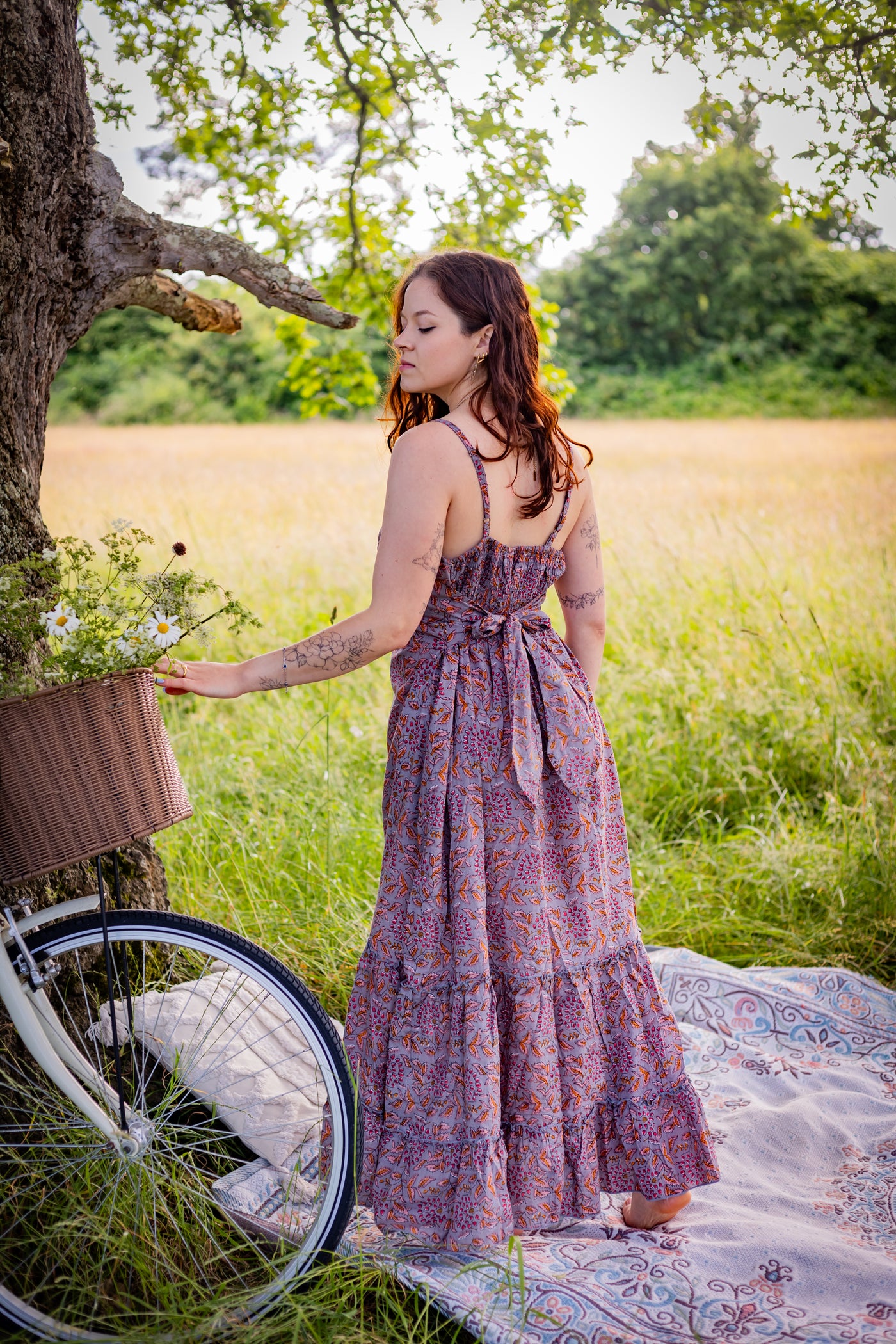 Liora Dress | Block Print Cotton | Dusky Pink Seedhead