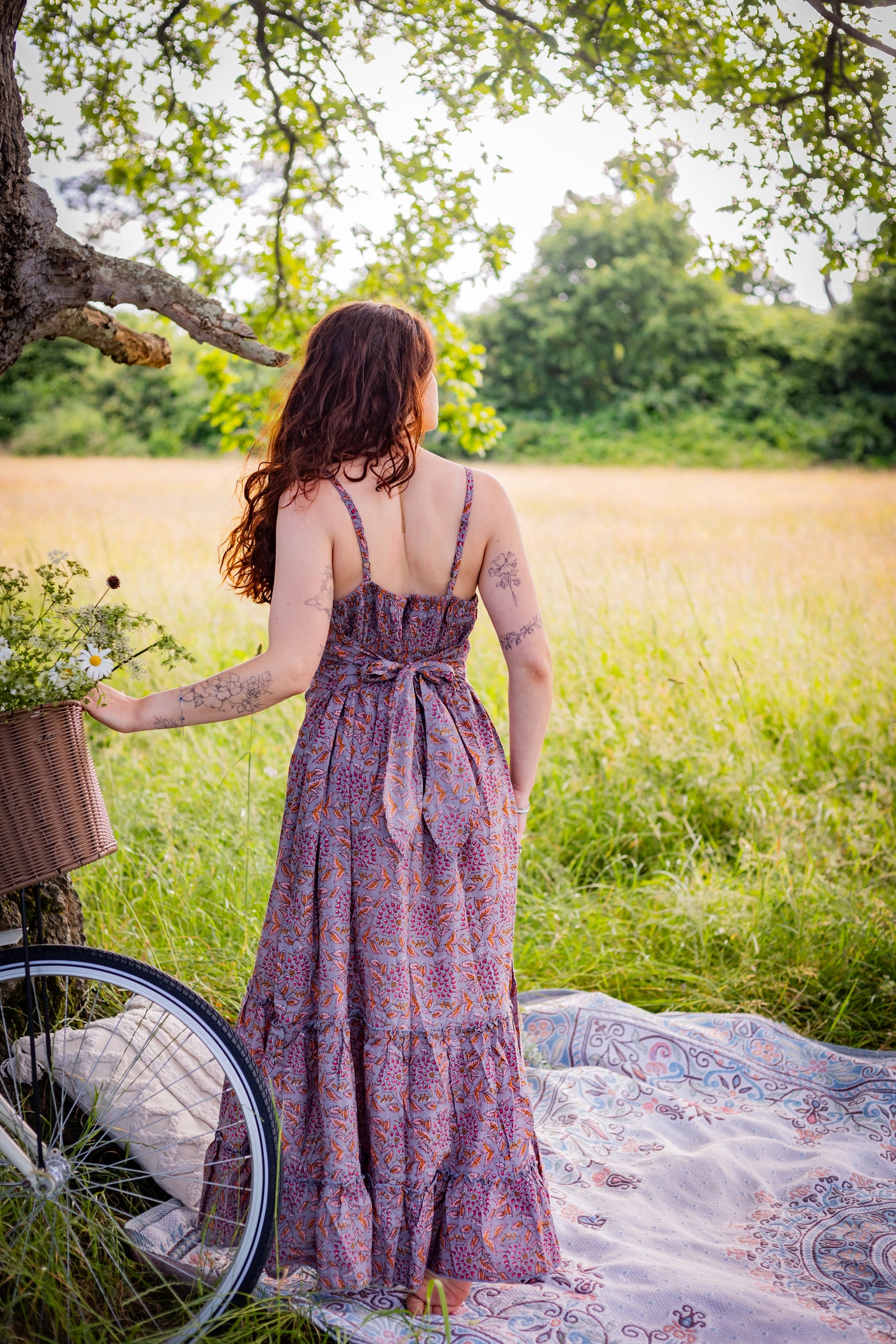 Liora Dress | Block Print Cotton | Dusky Pink Seedhead