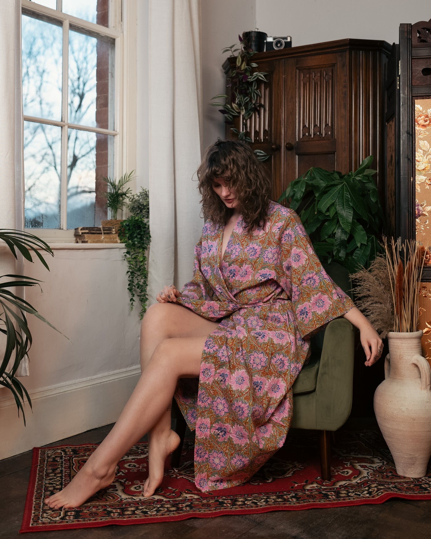 Long Cotton Botanical Robe | Wildflower Meadow