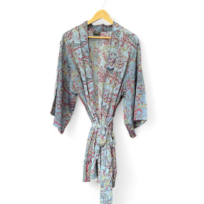 Short Floaty Botanical  Robe | Dusky Meadow