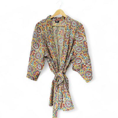 Short Cotton Botanical Robe | Mustard Meadow