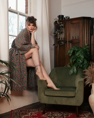 Long  Cotton Botanical Robe | Secret Garden