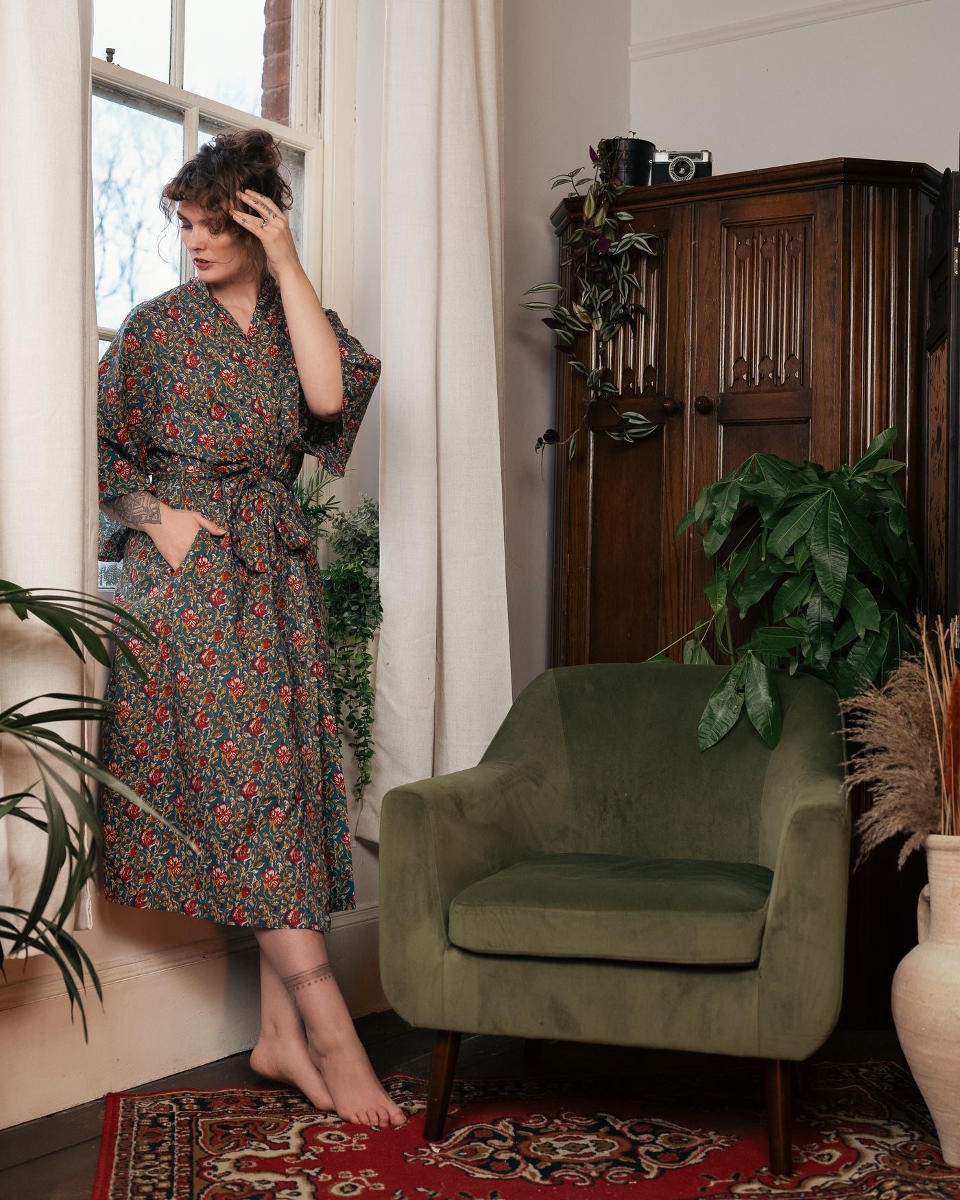 Long  Cotton Botanical Robe | Secret Garden