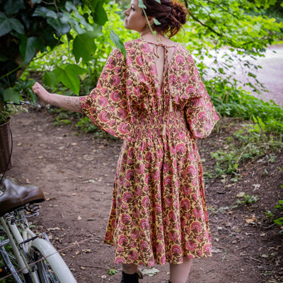 Thalia Dress | Block Print Cotton | Sunshine Peony