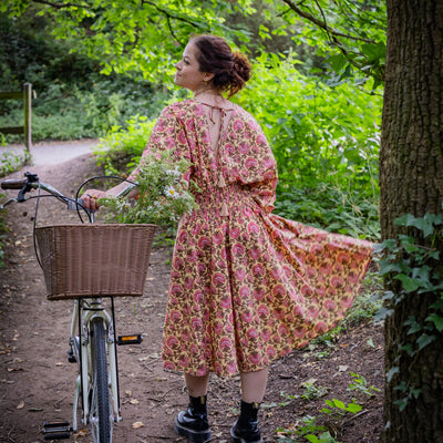 Thalia Dress | Block Print Cotton | Sunshine Peony