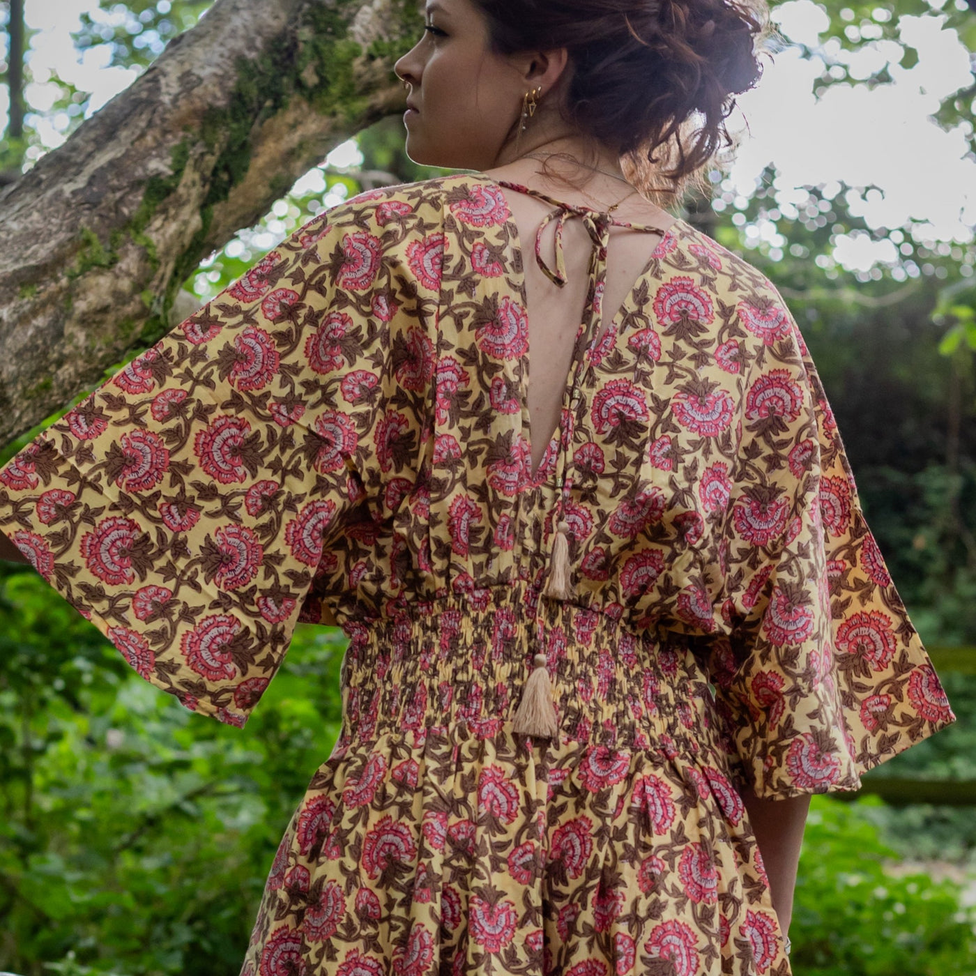 Thalia Dress | Block Print Cotton | Sunshine Peony