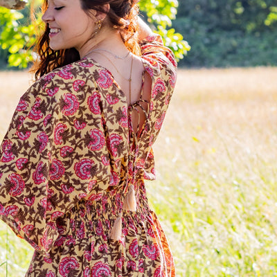 Thalia Dress | Block Print Cotton | Sunshine Peony