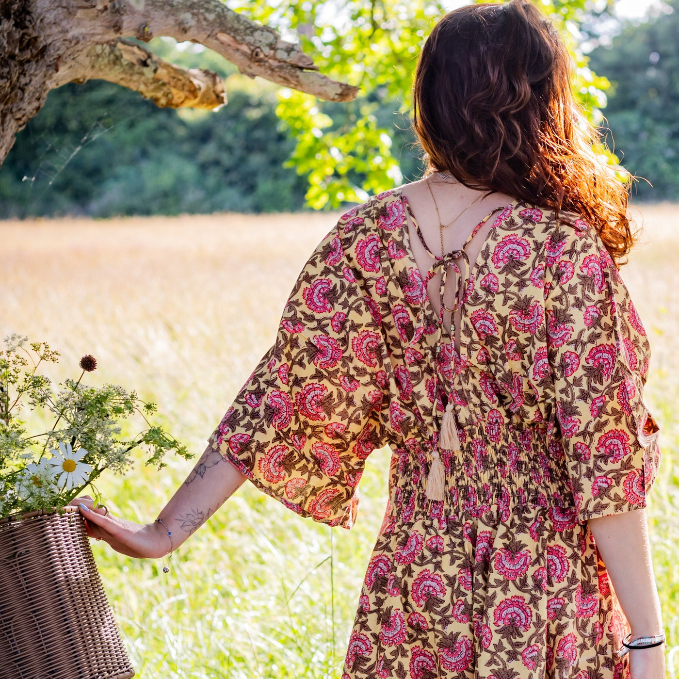 Thalia Dress | Block Print Cotton | Sunshine Peony