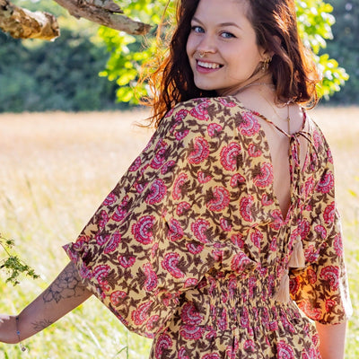 Thalia Dress | Block Print Cotton | Sunshine Peony