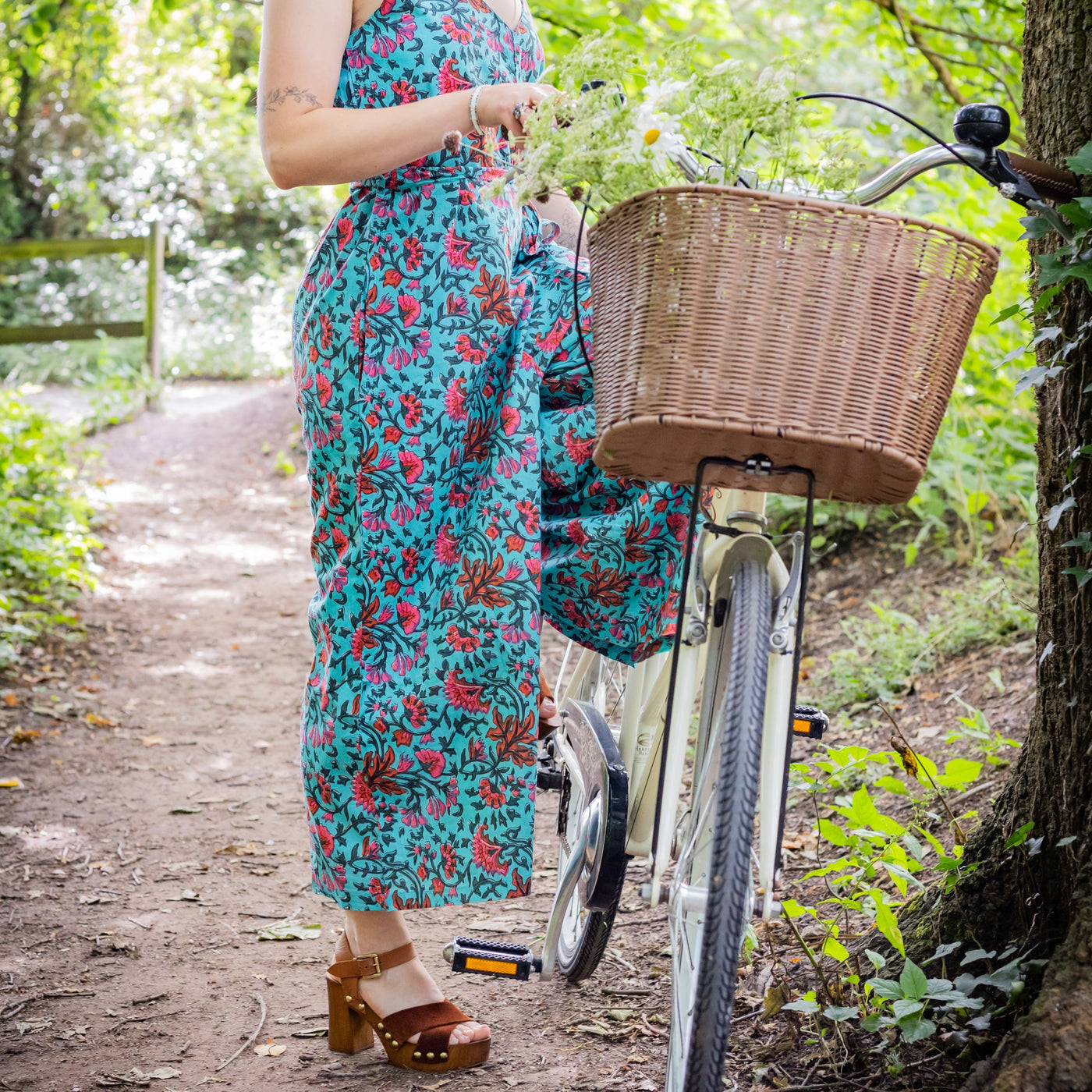 Wide Leg Jumpsuit | Block Print Cotton | Brilliant Blue