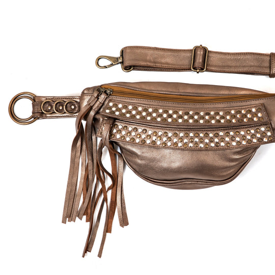 Oversized Leather Bumbag with Studwork | Gold – ForageDesign