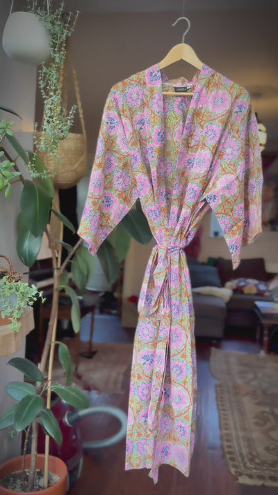 Long Cotton Botanical Robe | Wildflower Meadow