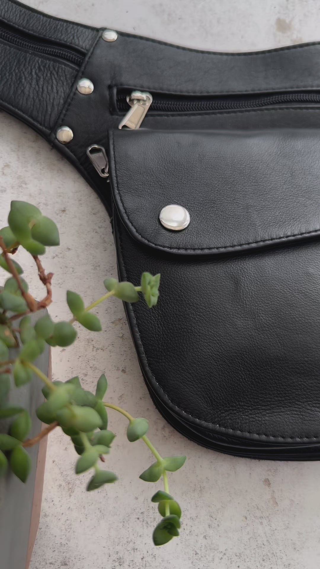 Leather Hip Bag | Black with Silver Hardware