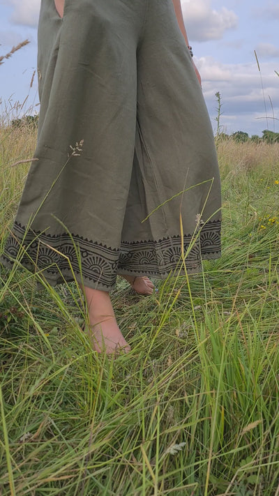 Raw Cotton Wide Leg Trousers | Sage