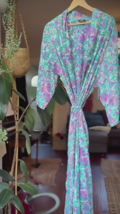 Long Floaty Botanical Robe | Moonflower