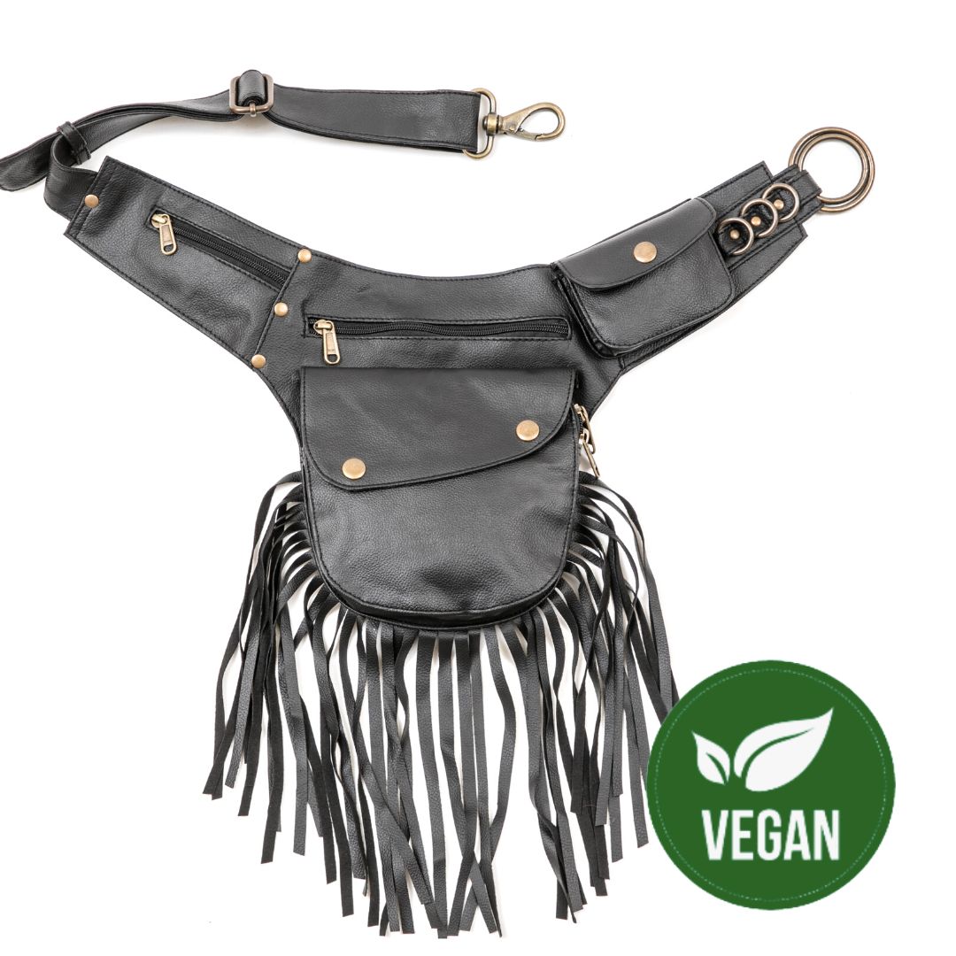 Vegan Leather Tassel Belt - Black