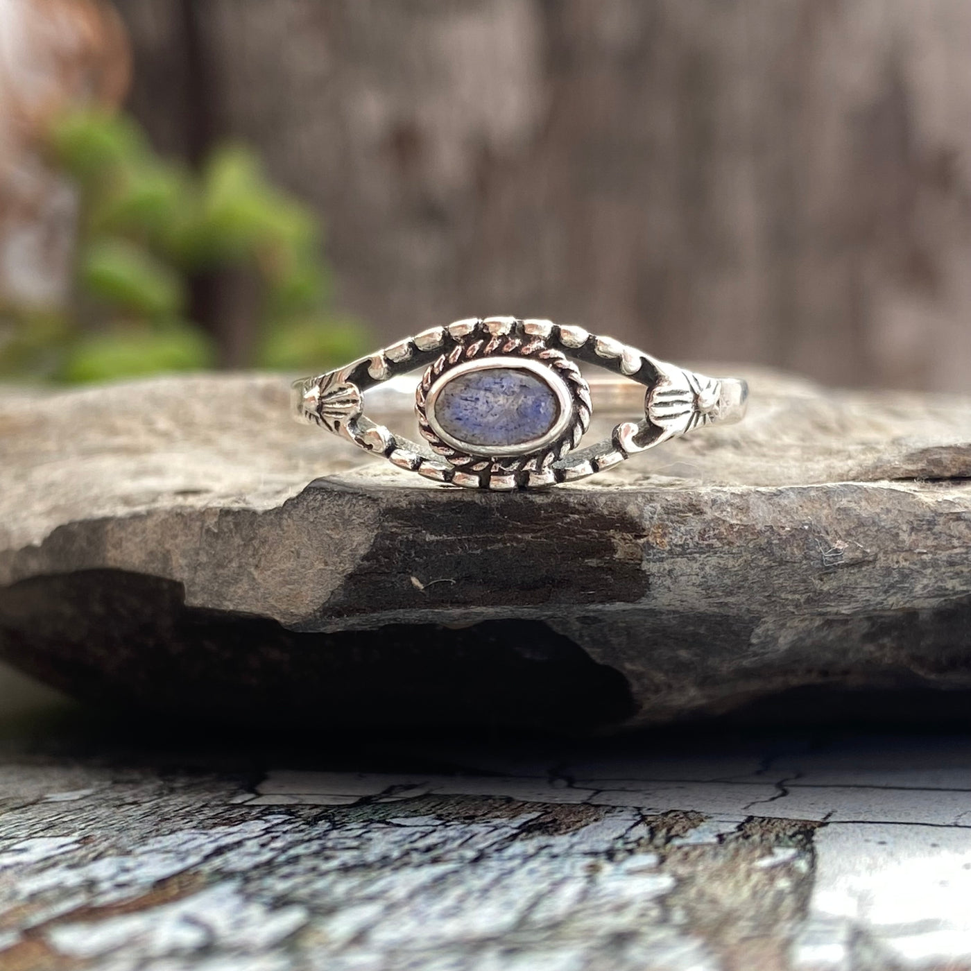 Evil Eye Ring with Cut Labradorite - R/S