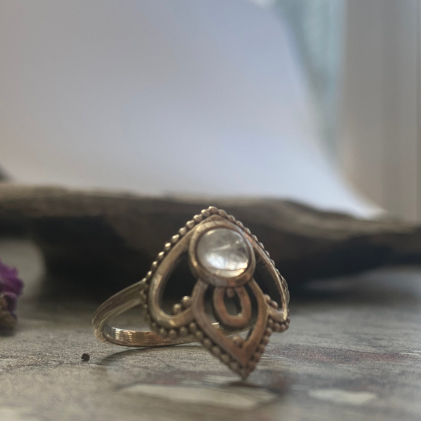 Lotus Ring with Moonstone - P/Q