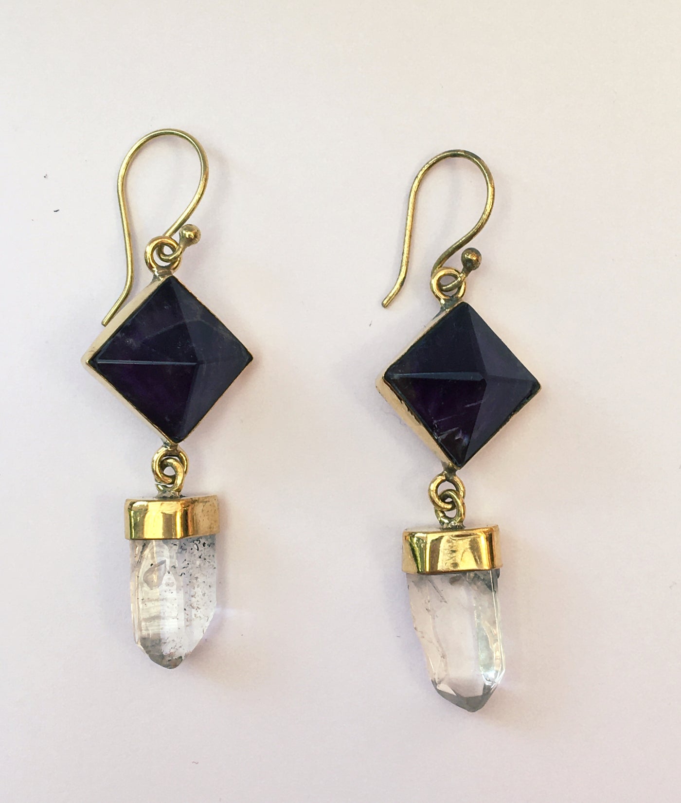 Quartz Crystal and Amethyst Pyramid Earrings - ForageDesign