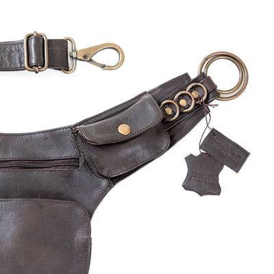 Leather Minimal Hip Bag - Dark Brown