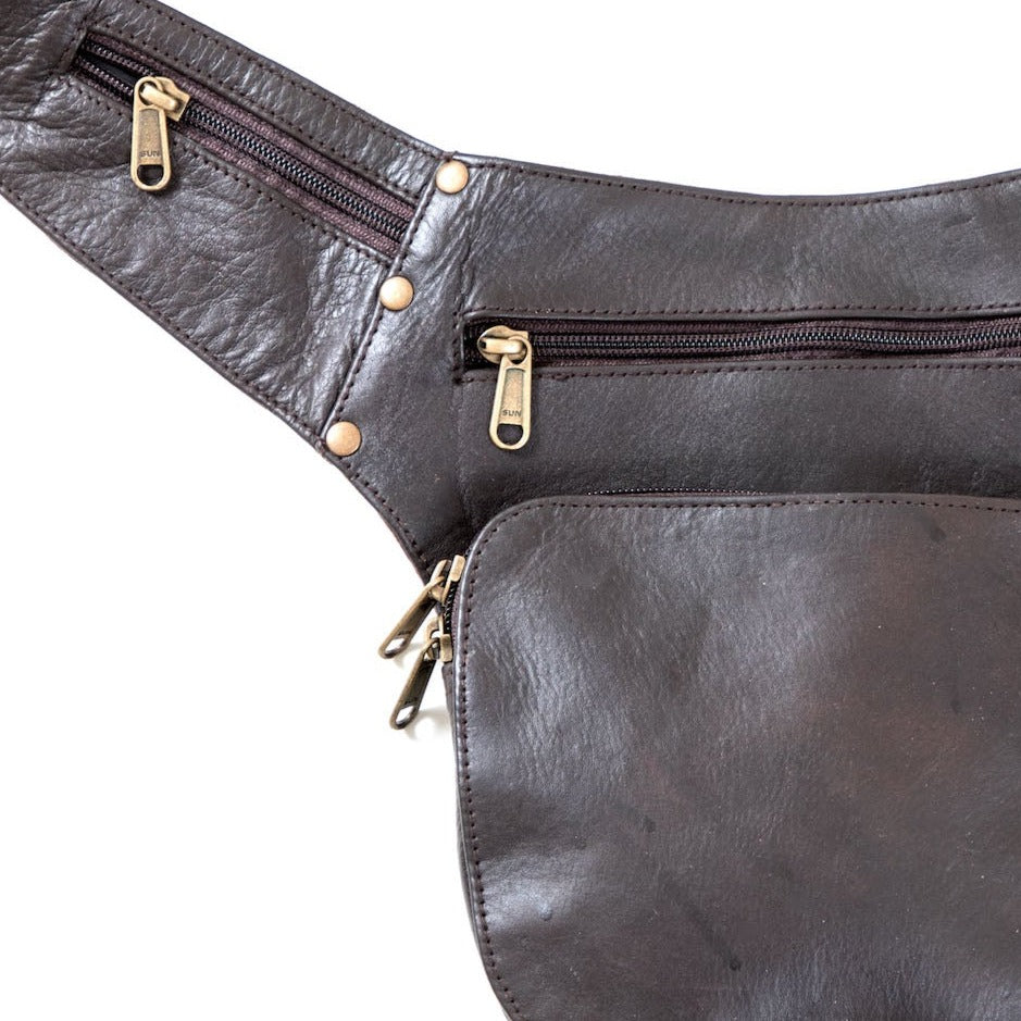 Leather Minimal Hip Bag - Dark Brown