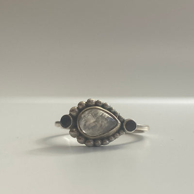 Moonstone Teardrop Ring with Garnet - M/N