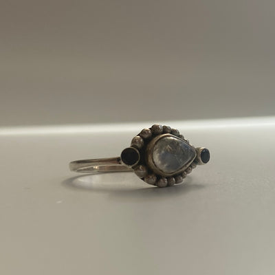 Moonstone Teardrop Ring with Garnet - M/N