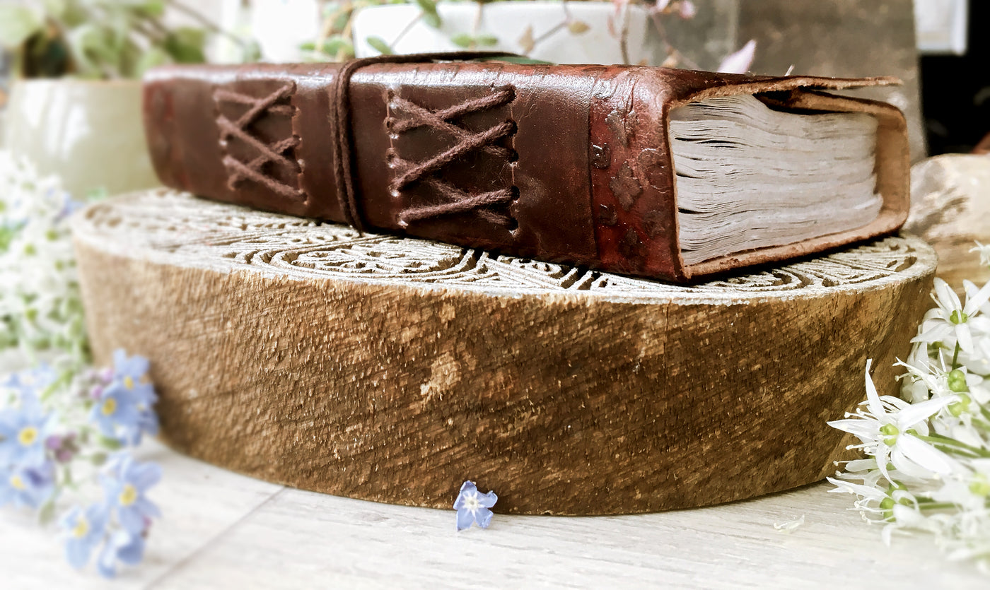 Leather Bound Book with Gemstone Detail - ForageDesign