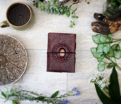 Leather Bound Book with Gemstone Detail - ForageDesign