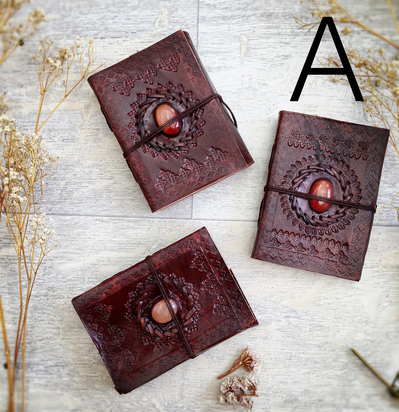 Leather Bound Book with Gemstone Detail - ForageDesign