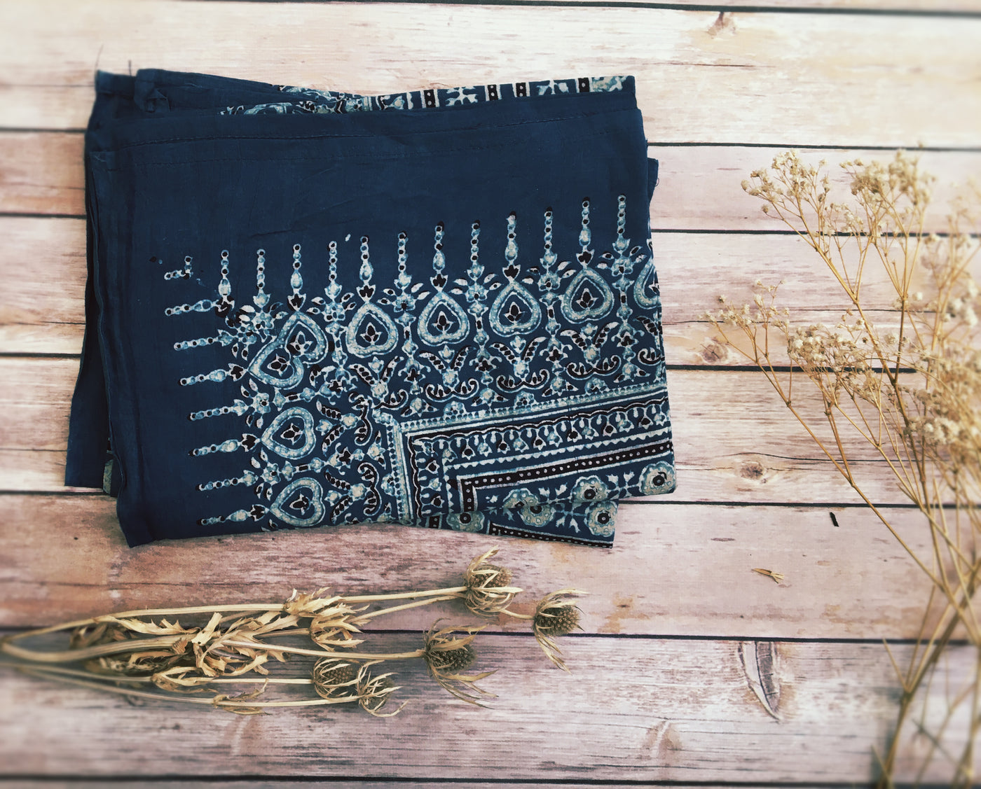 Blue Block Print Cotton Wrap - ForageDesign