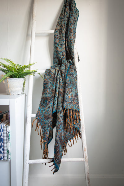 Grey Paisley Blanket Scarf - ForageDesign
