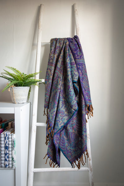 Purple Paisley Blanket Scarf - ForageDesign