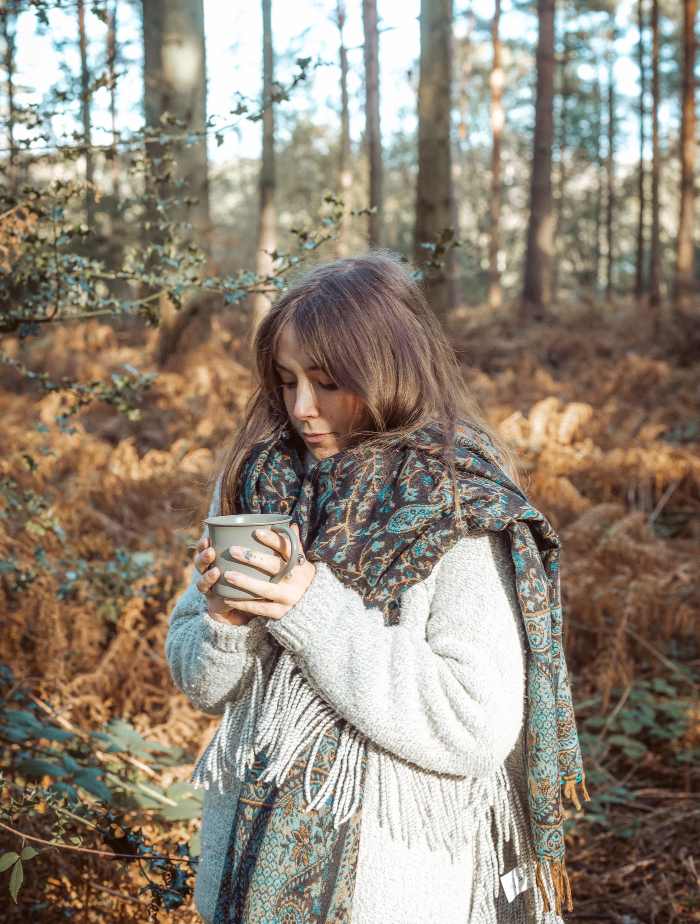 Grey Paisley Blanket Scarf - ForageDesign