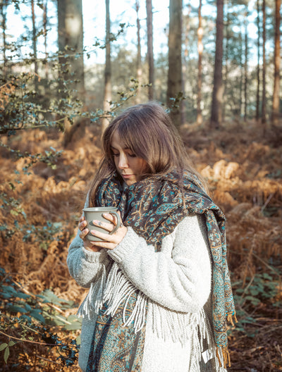 Grey Paisley Blanket Scarf - ForageDesign
