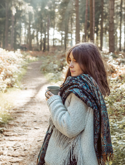Grey Paisley Blanket Scarf - ForageDesign