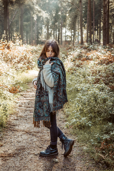 Grey Paisley Blanket Scarf - ForageDesign